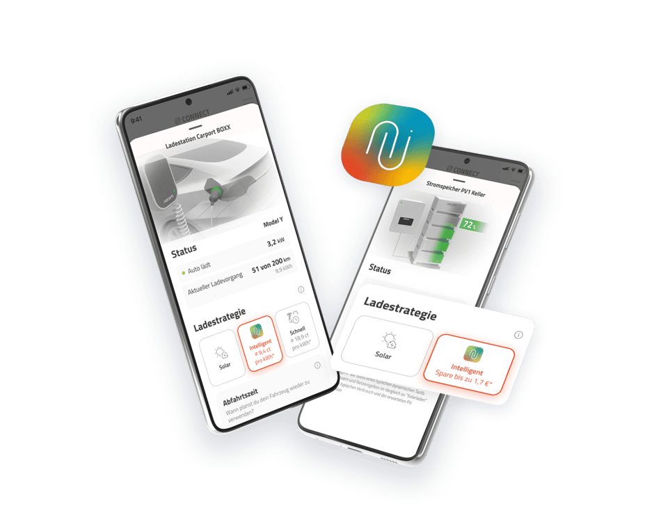 CONNECT Ai Energiemanagement auf Smartphone Screens